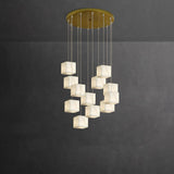 Modern Geometric Alabaster Box Pendant Light White Stone Cube Hanging Chandelier