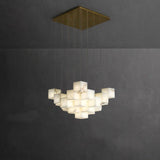 Modern Geometric Alabaster Box Pendant Light White Stone Cube Hanging Chandelier