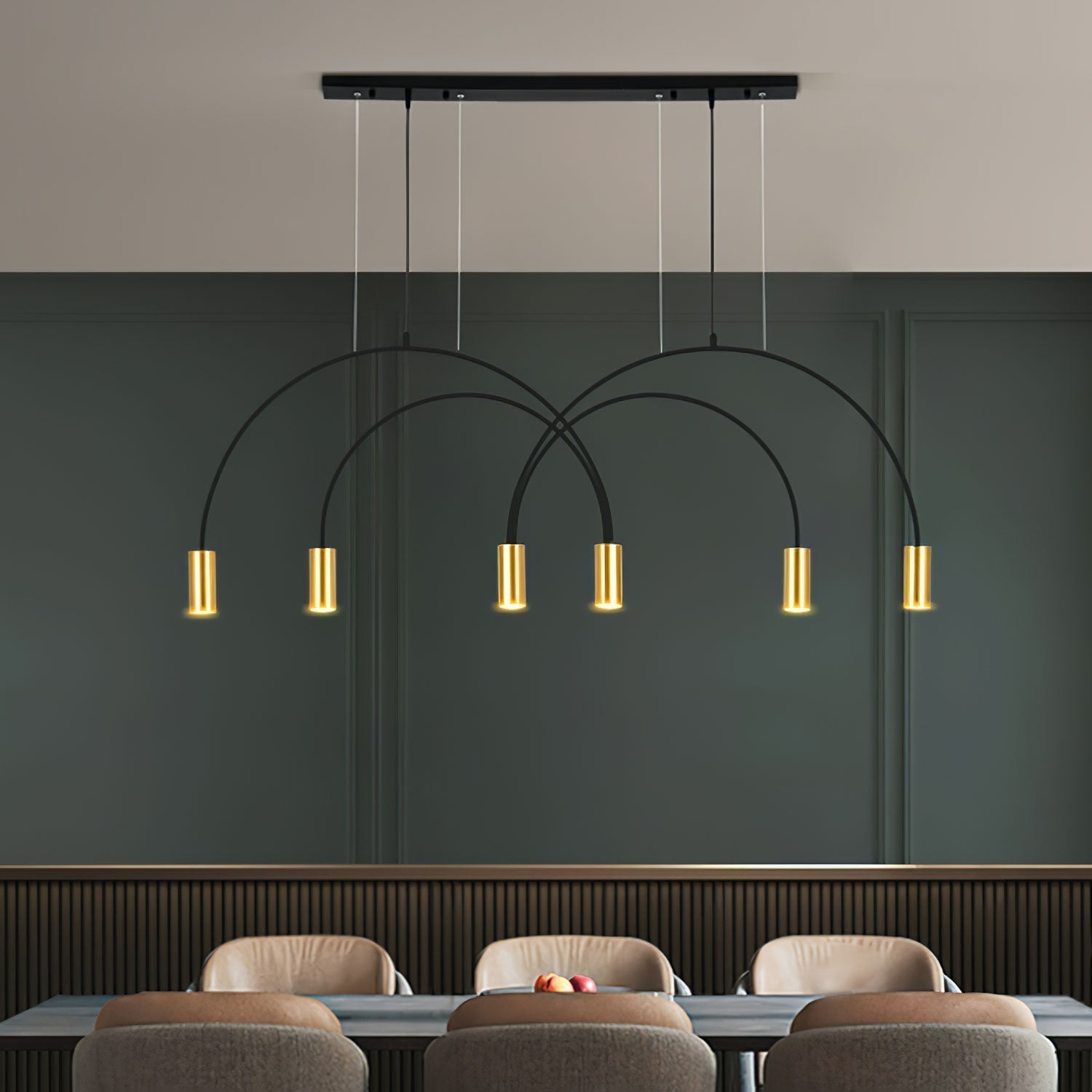 Modern Geometric Arcs Pendant Chandelier with Cylindrical Aluminum Heads and Adjustable Arms