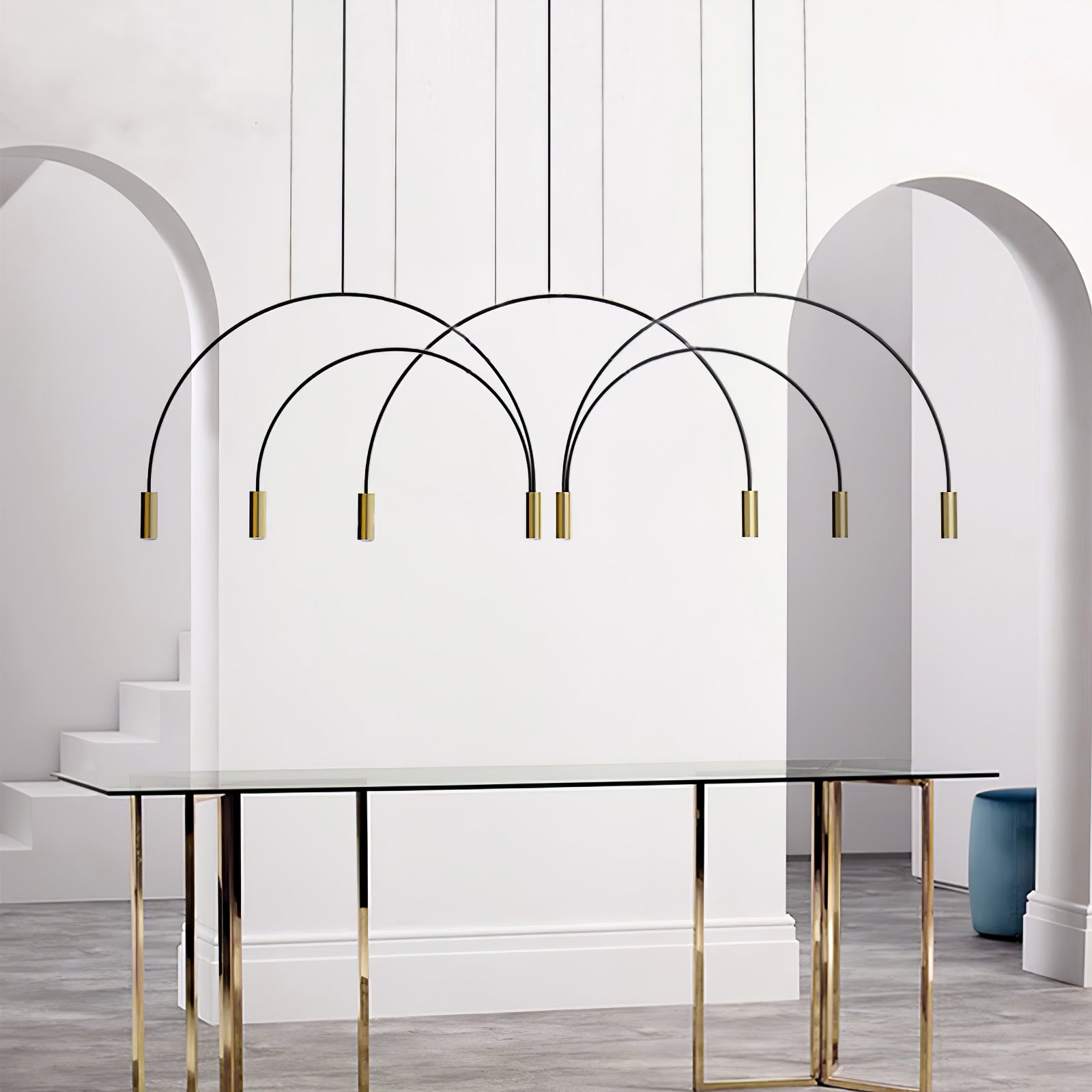 Modern Geometric Arcs Pendant Chandelier with Cylindrical Aluminum Heads and Adjustable Arms