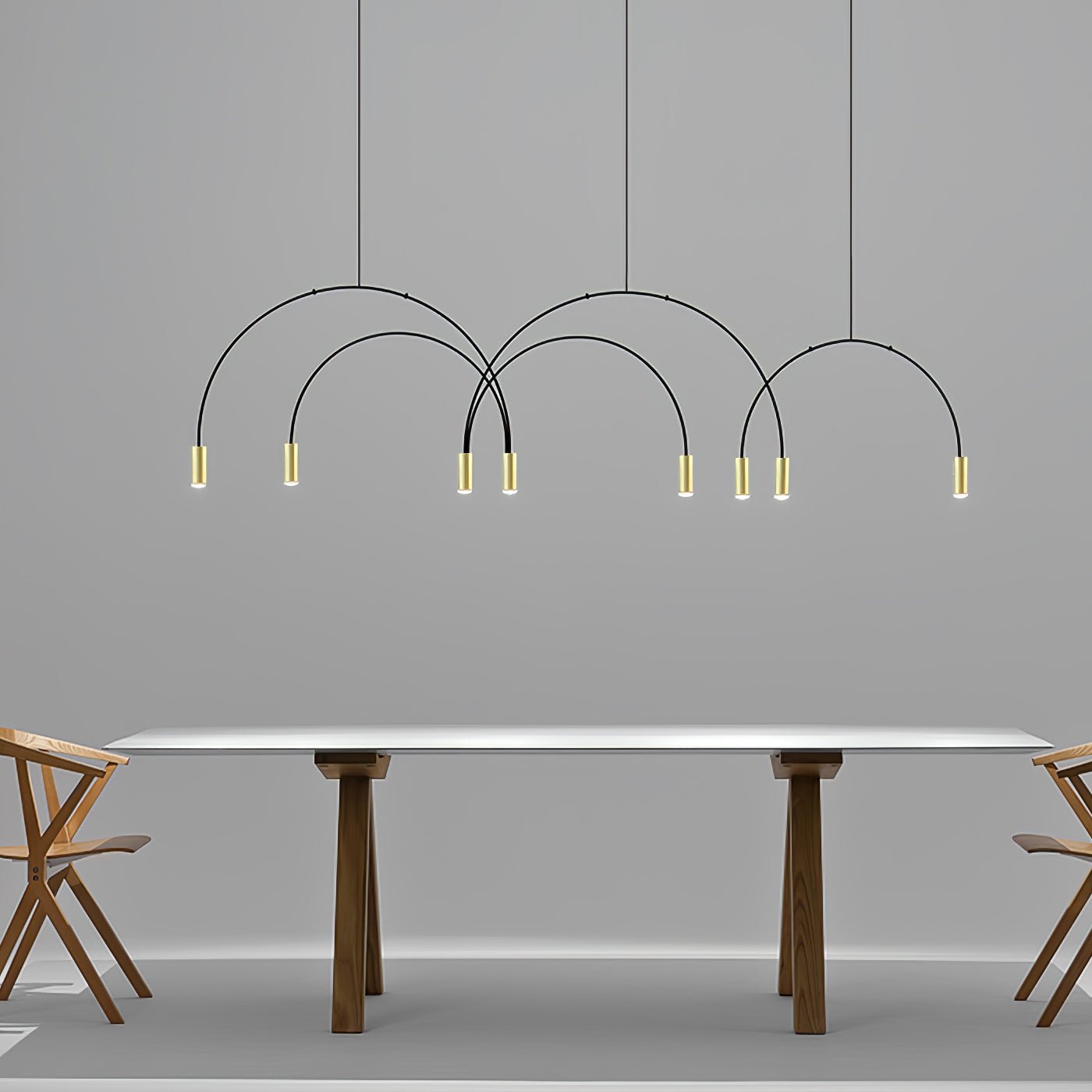 Modern Geometric Arcs Pendant Chandelier with Cylindrical Aluminum Heads and Adjustable Arms