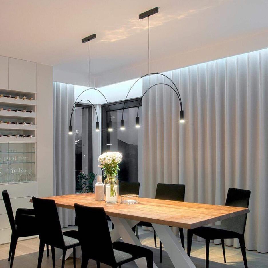 Modern Geometric Arcs Pendant Chandelier with Cylindrical Aluminum Heads and Adjustable Arms