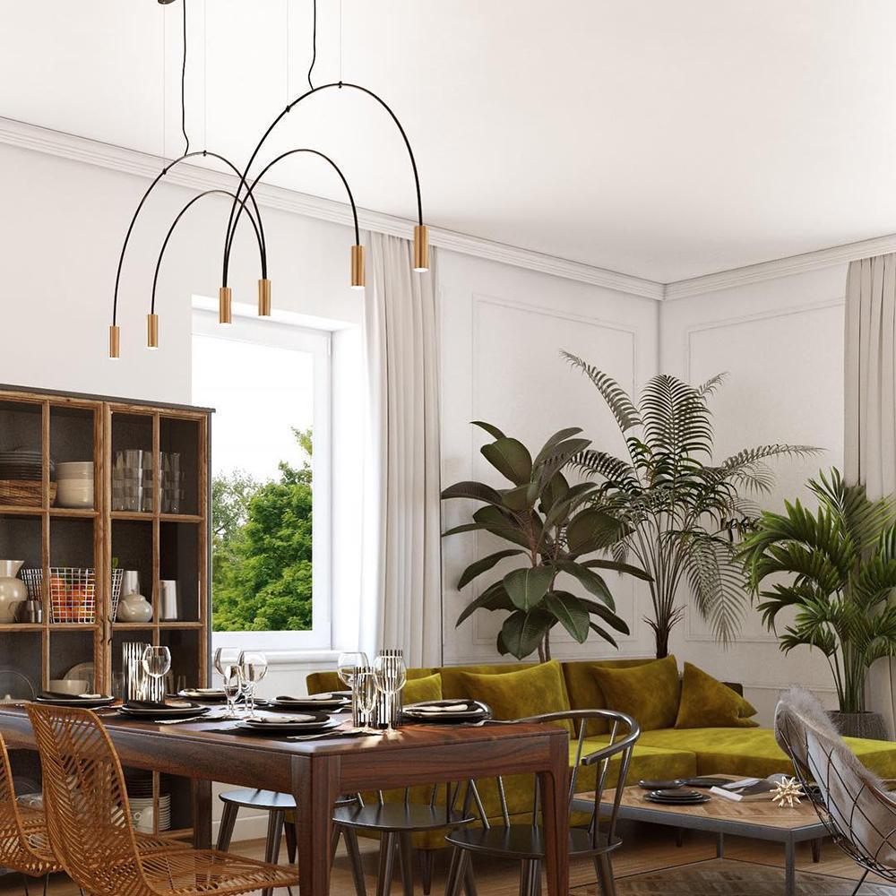 Modern Geometric Arcs Pendant Chandelier with Cylindrical Aluminum Heads and Adjustable Arms