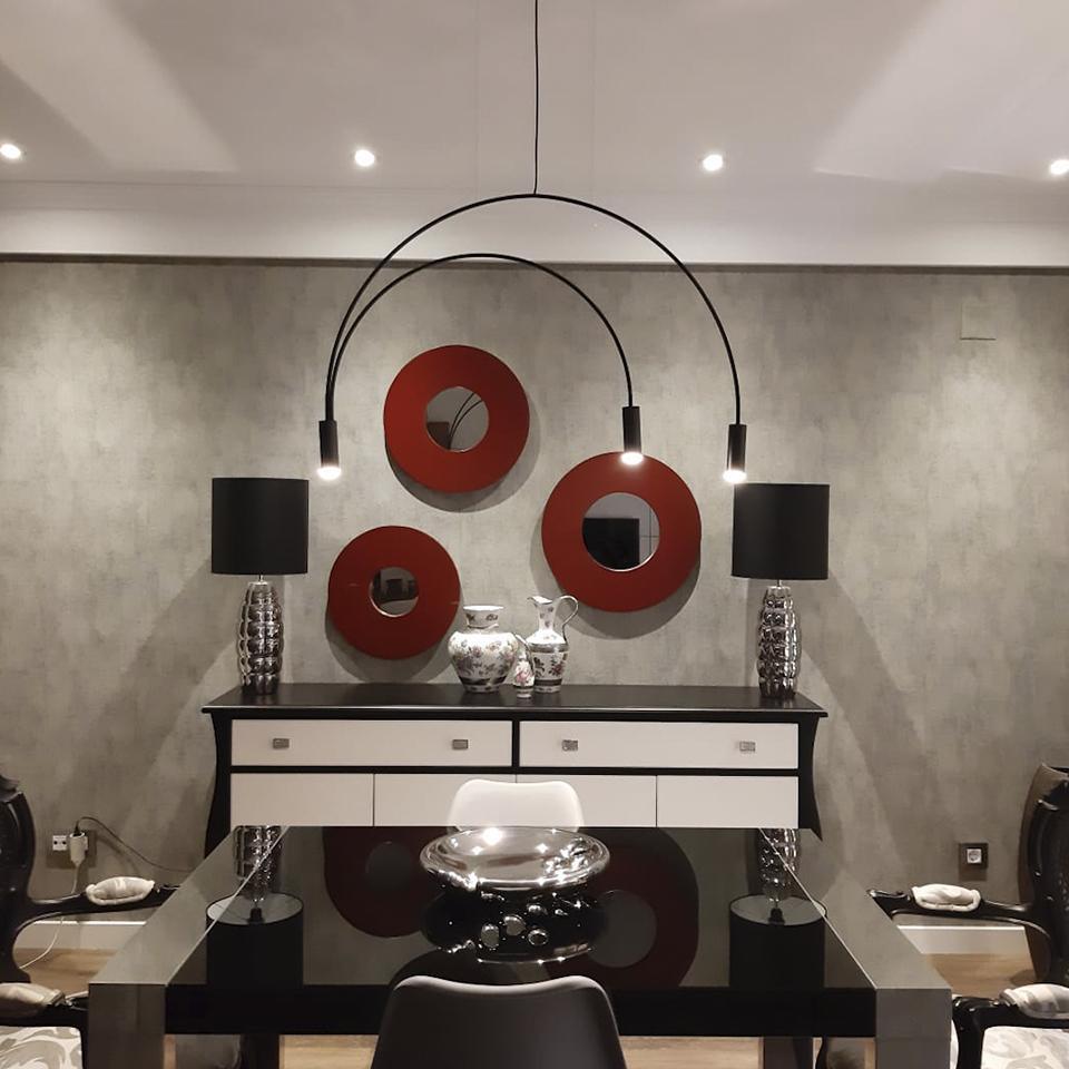 Modern Geometric Arcs Pendant Chandelier with Cylindrical Aluminum Heads and Adjustable Arms