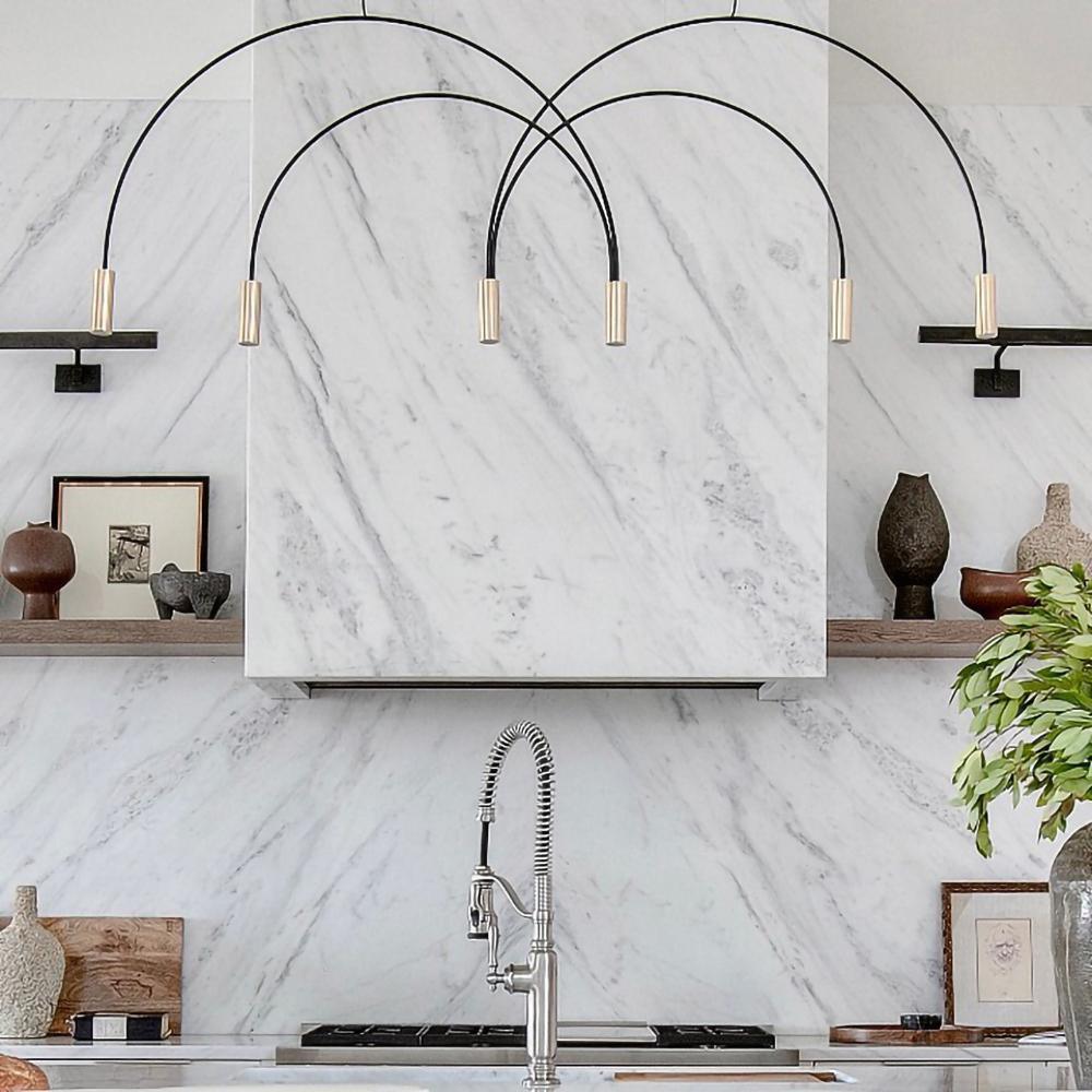 Modern Geometric Arcs Pendant Chandelier with Cylindrical Aluminum Heads and Adjustable Arms