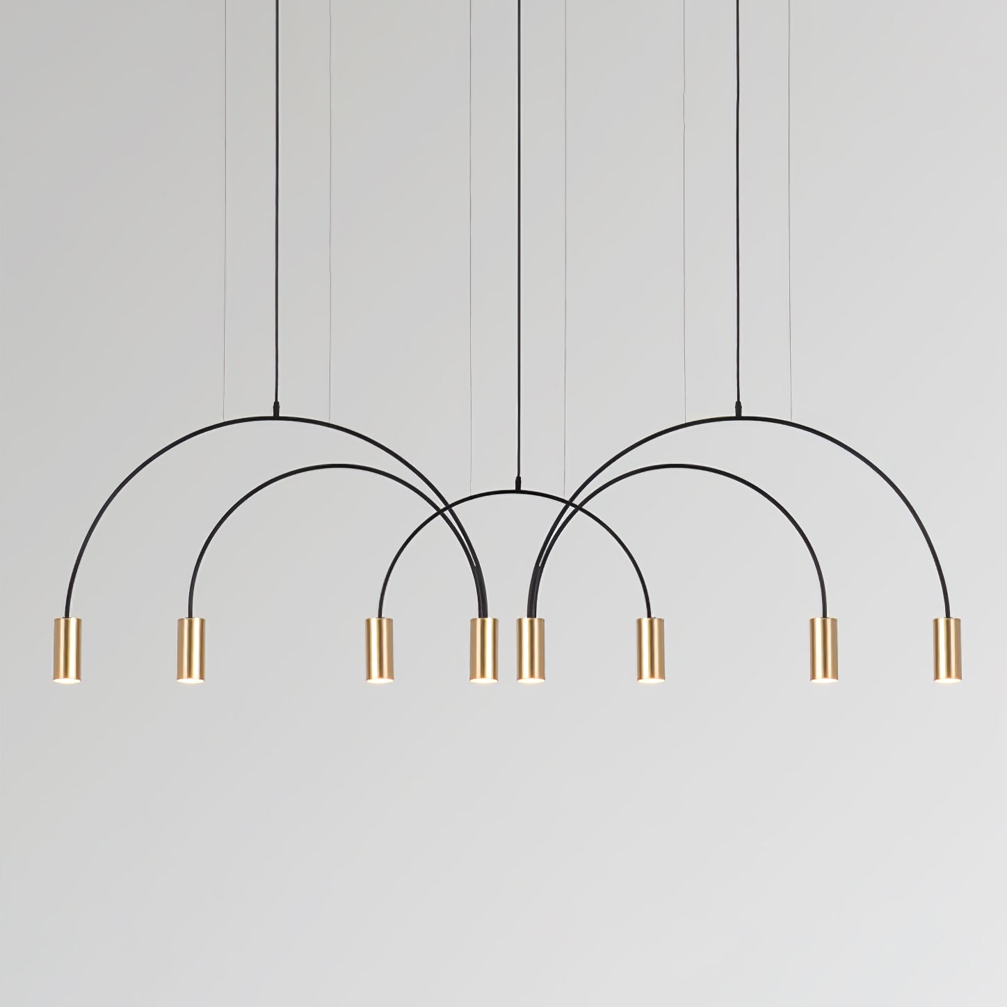 Modern Geometric Arcs Pendant Chandelier with Cylindrical Aluminum Heads and Adjustable Arms