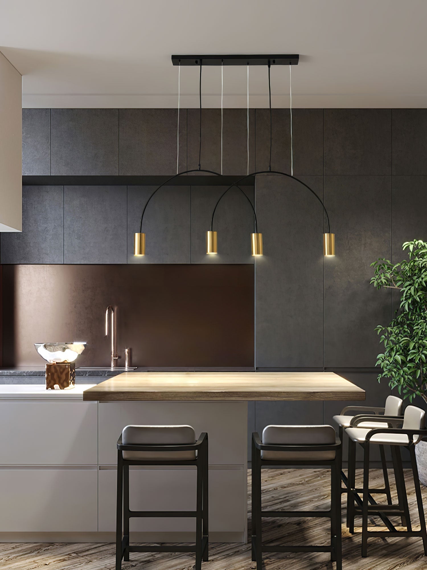 Modern Geometric Arcs Pendant Chandelier with Cylindrical Aluminum Heads and Adjustable Arms