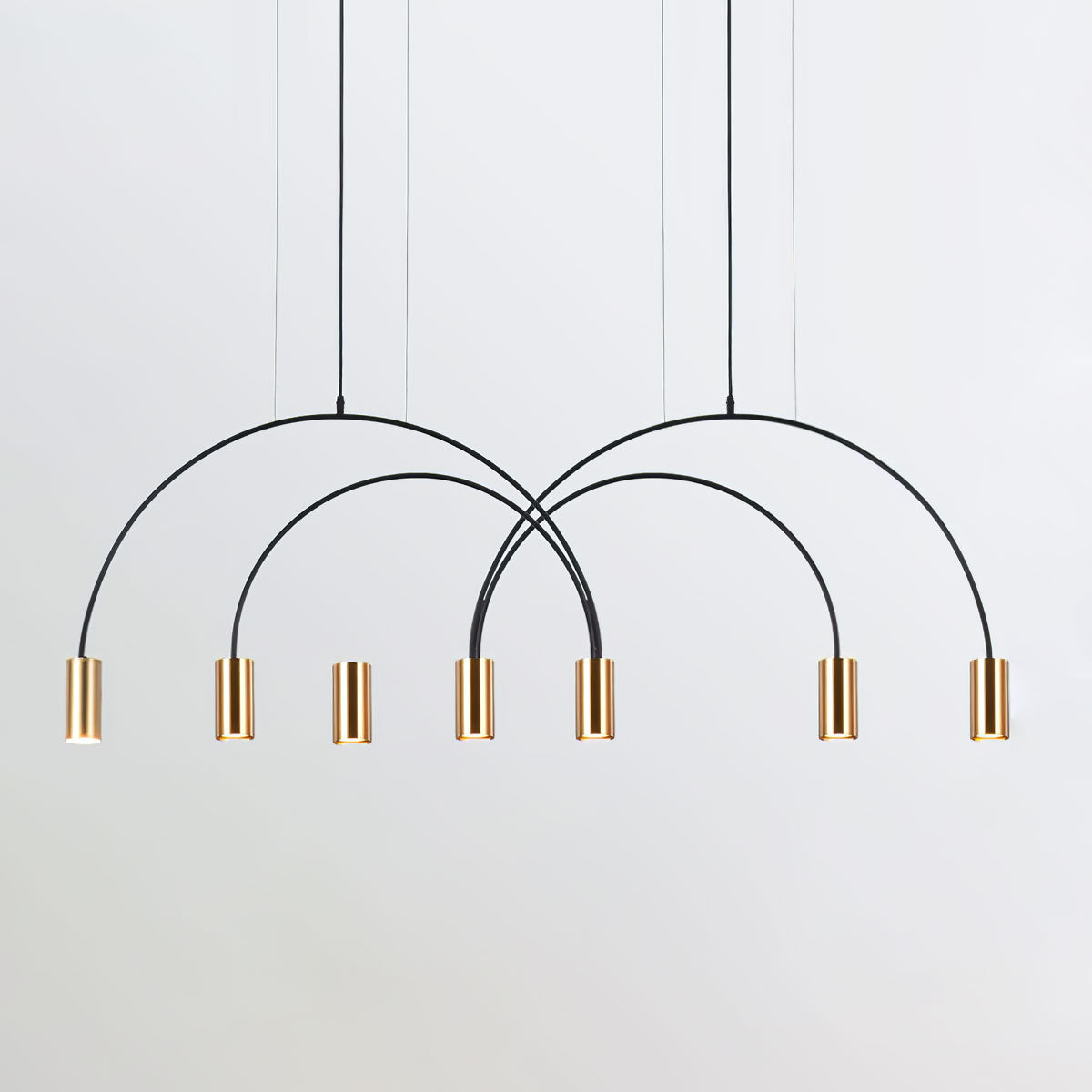 Modern Geometric Arcs Pendant Chandelier with Cylindrical Aluminum Heads and Adjustable Arms