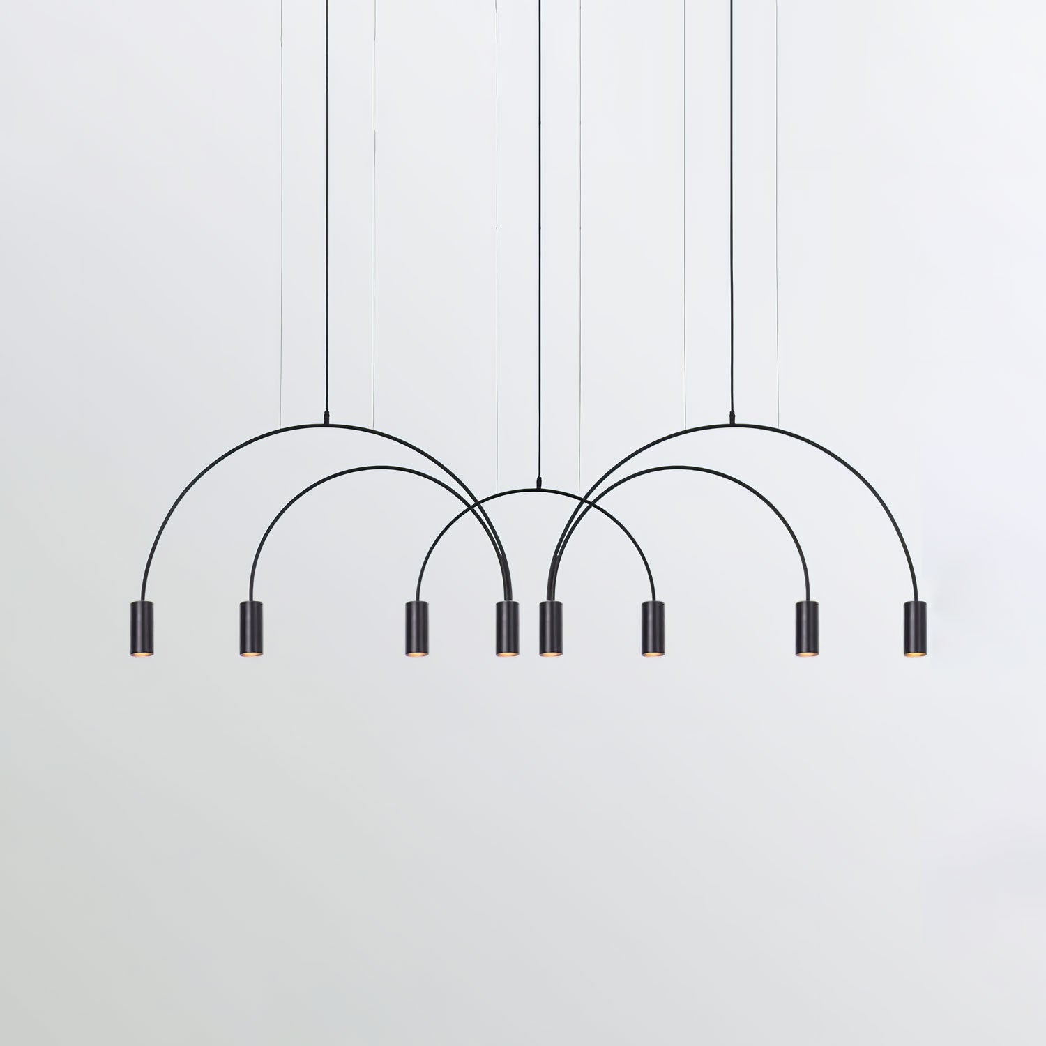 Modern Geometric Arcs Pendant Chandelier with Cylindrical Aluminum Heads and Adjustable Arms
