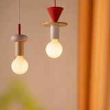 Modern Geometric Building Blocks Hanging Pendant Light with Wood and Metal Accents