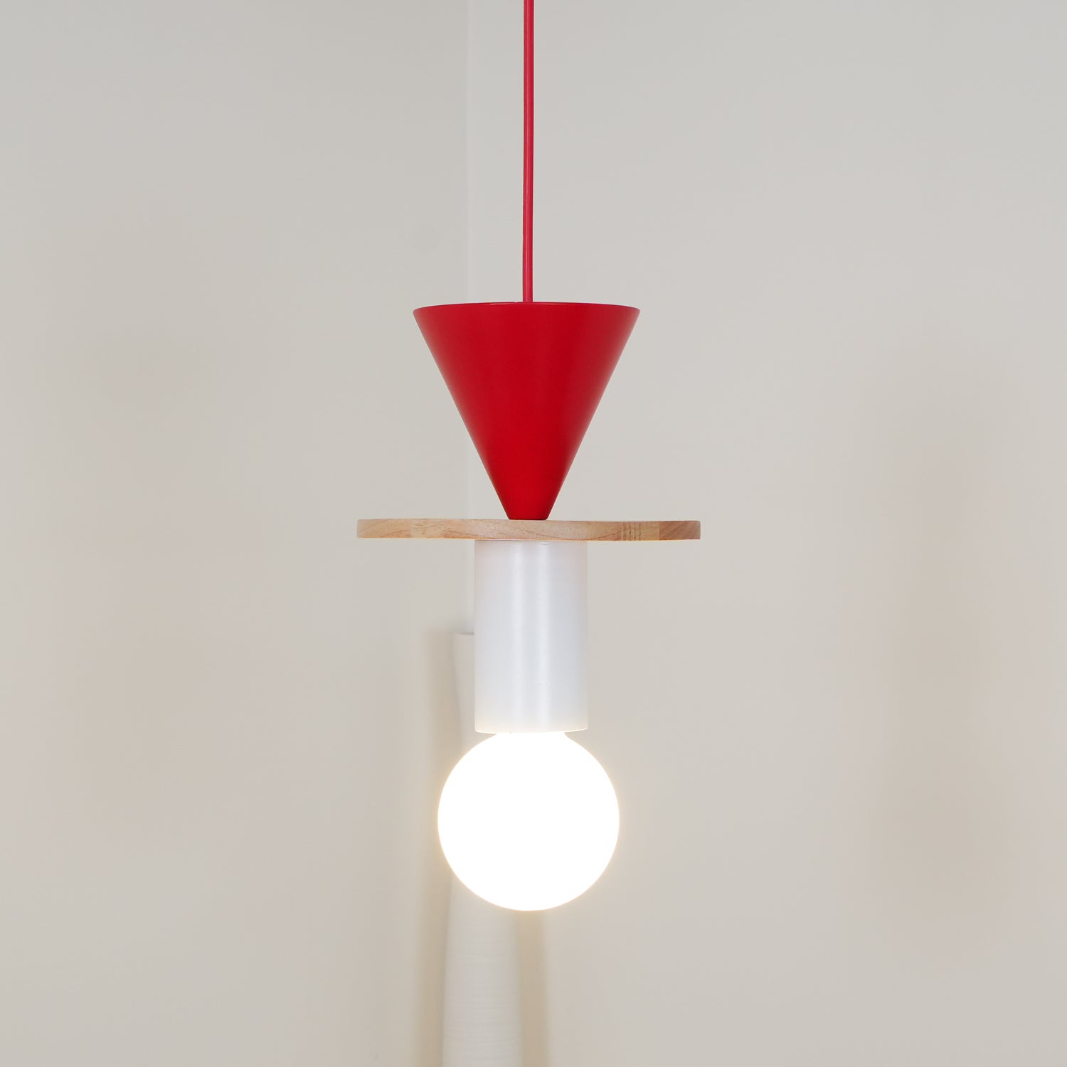 Modern Geometric Building Blocks Hanging Pendant Light with Wood and Metal Accents