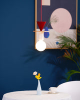 Modern Geometric Building Blocks Hanging Pendant Light with Wood and Metal Accents