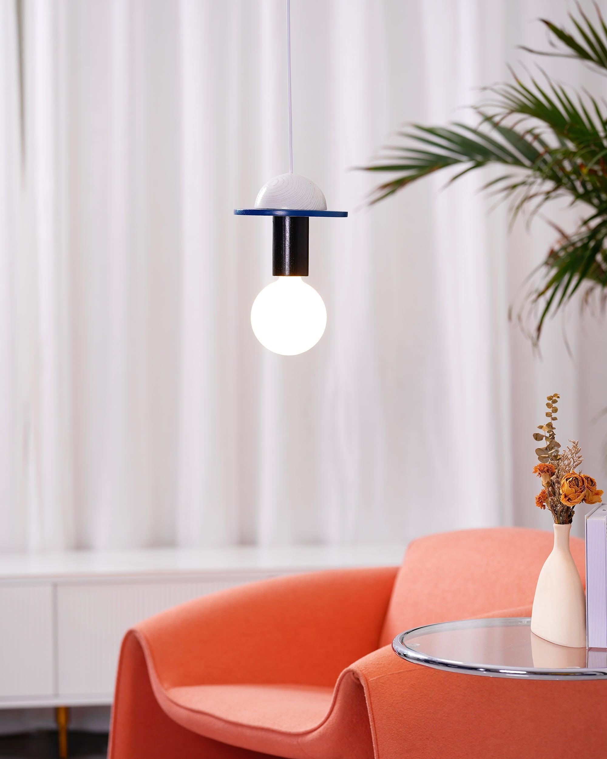 Modern Geometric Building Blocks Hanging Pendant Light with Wood and Metal Accents