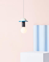Modern Geometric Building Blocks Hanging Pendant Light with Wood and Metal Accents