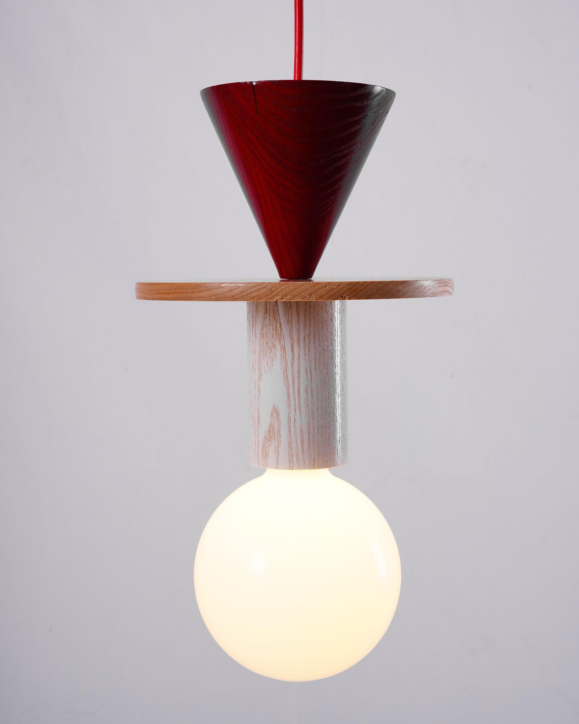 Modern Geometric Building Blocks Hanging Pendant Light with Wood and Metal Accents