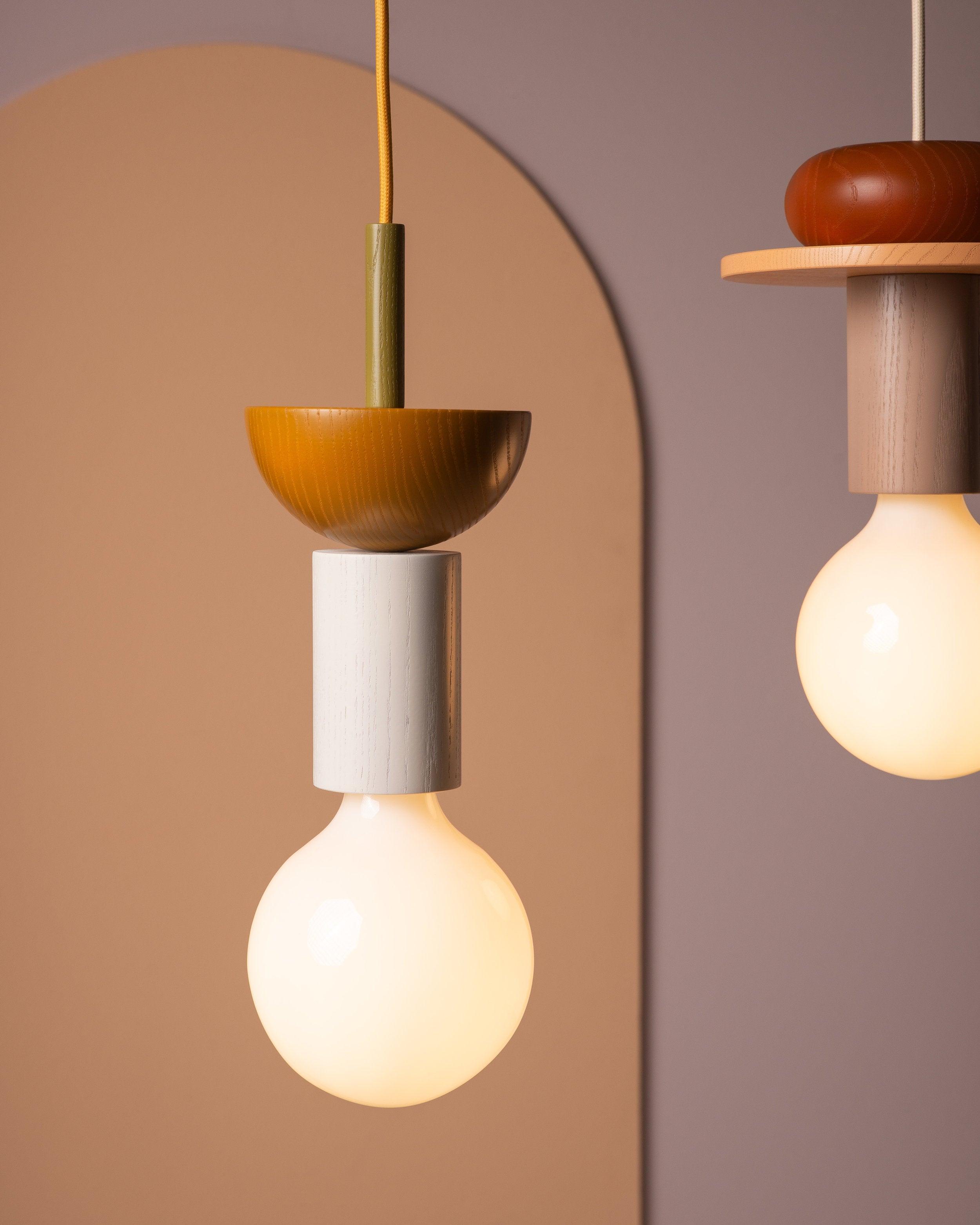 Modern Geometric Building Blocks Hanging Pendant Light with Wood and Metal Accents