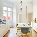 Modern Geometric Building Blocks Hanging Pendant Light with Wood and Metal Accents