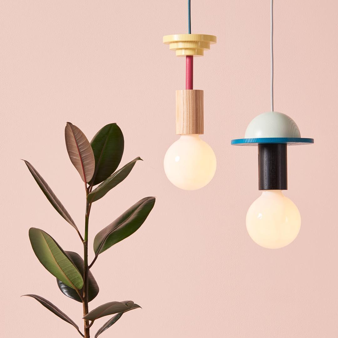 Modern Geometric Building Blocks Hanging Pendant Light with Wood and Metal Accents