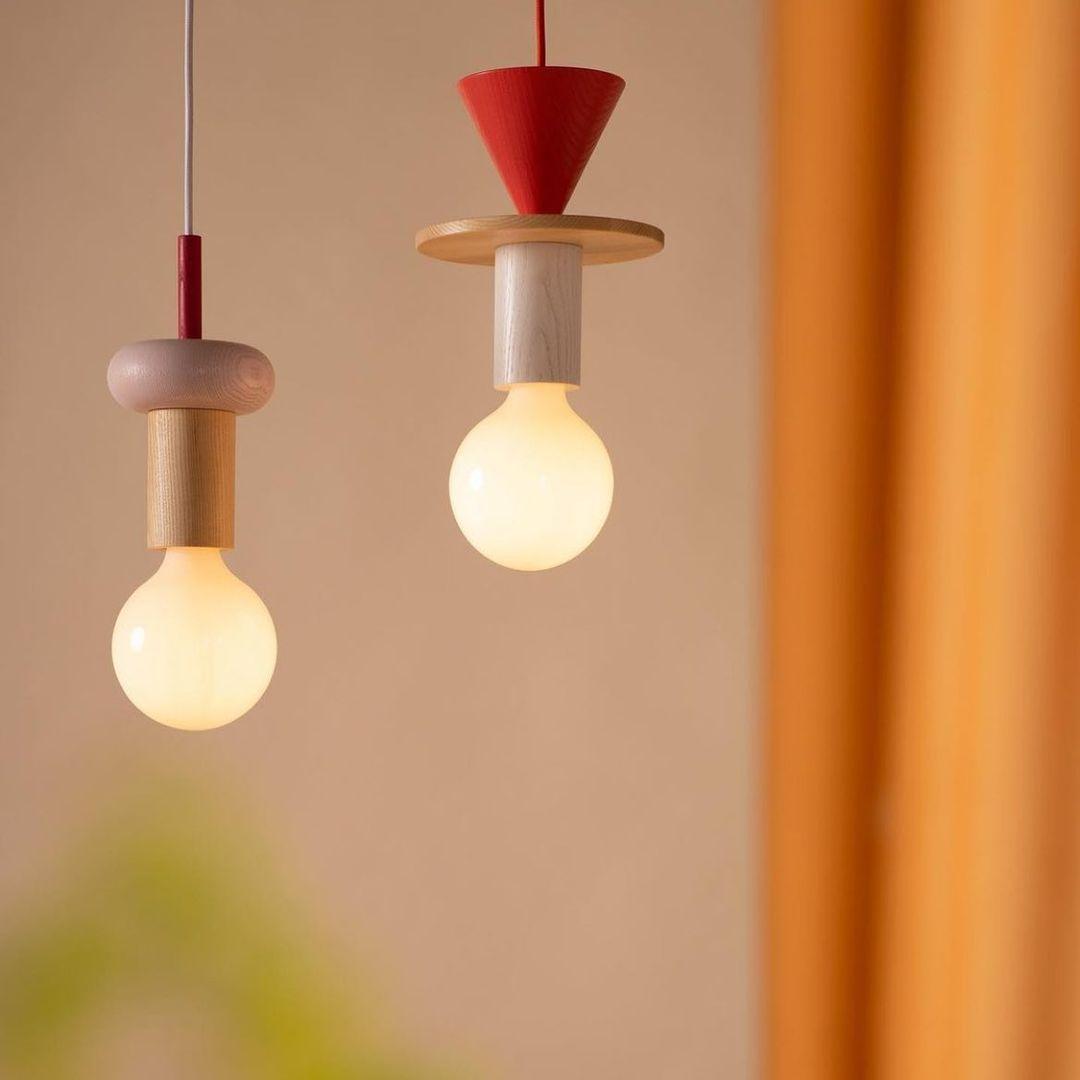Modern Geometric Building Blocks Hanging Pendant Light with Wood and Metal Accents