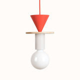 Modern Geometric Building Blocks Hanging Pendant Light with Wood and Metal Accents