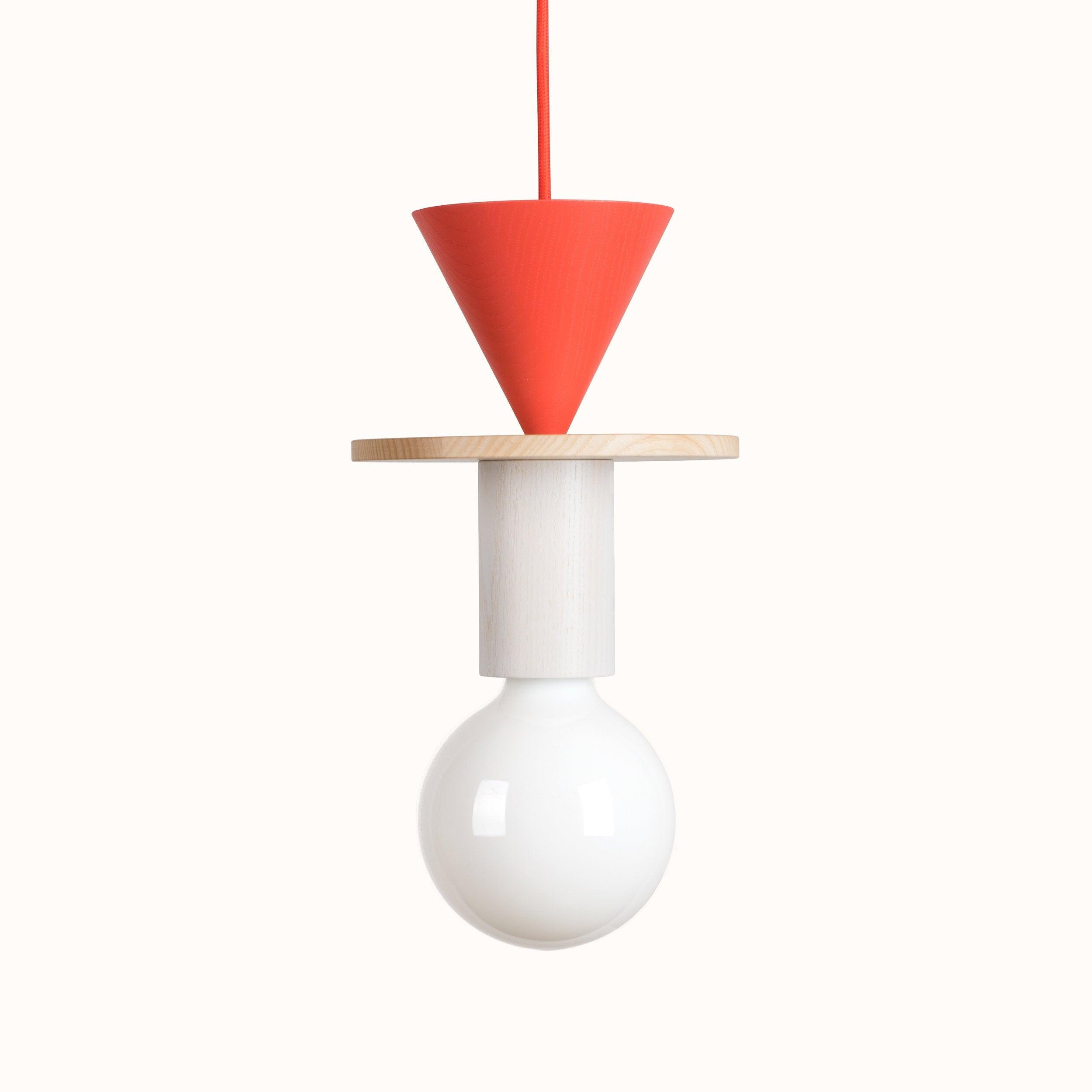 Modern Geometric Building Blocks Hanging Pendant Light with Wood and Metal Accents