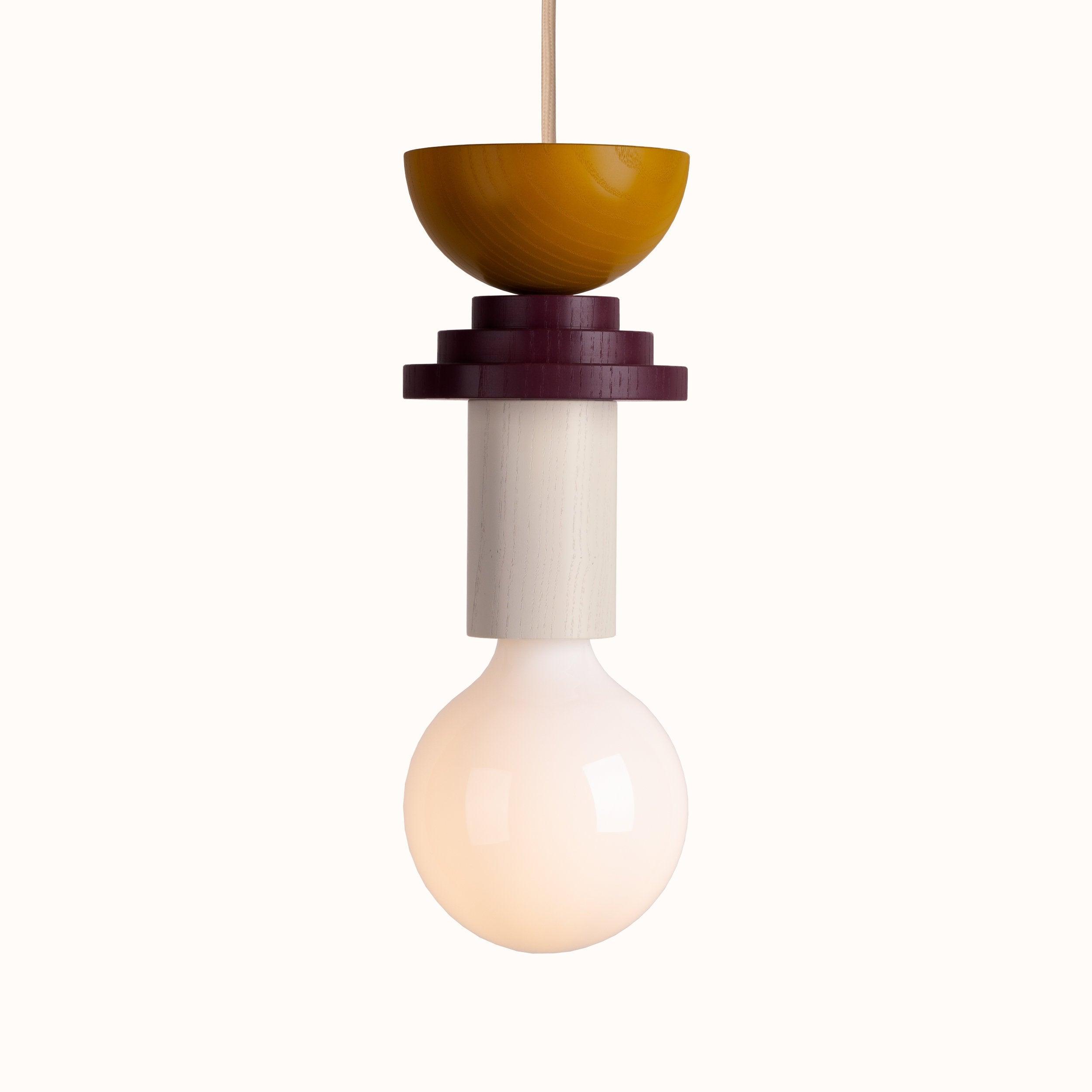 Modern Geometric Building Blocks Hanging Pendant Light with Wood and Metal Accents