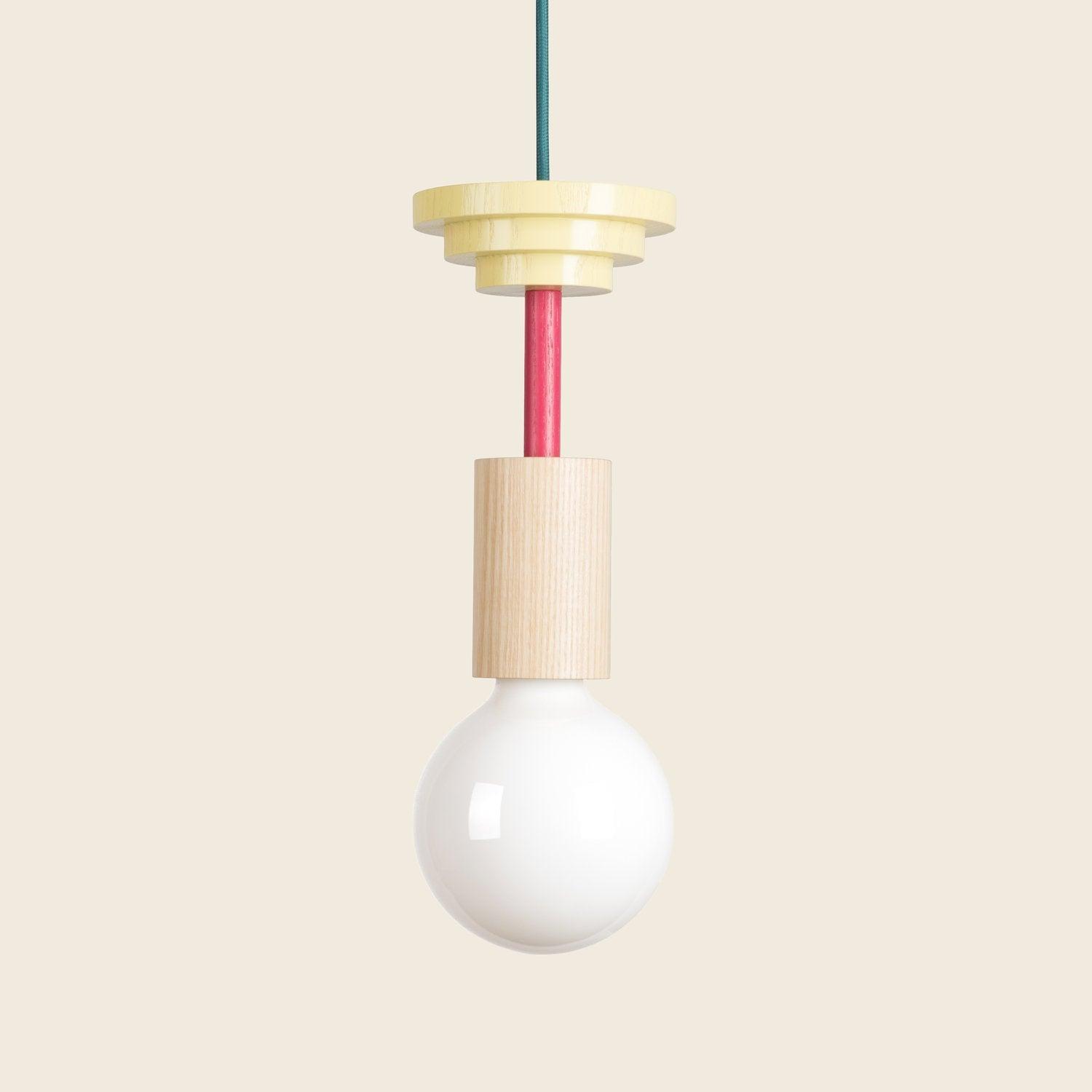 Modern Geometric Building Blocks Hanging Pendant Light with Wood and Metal Accents