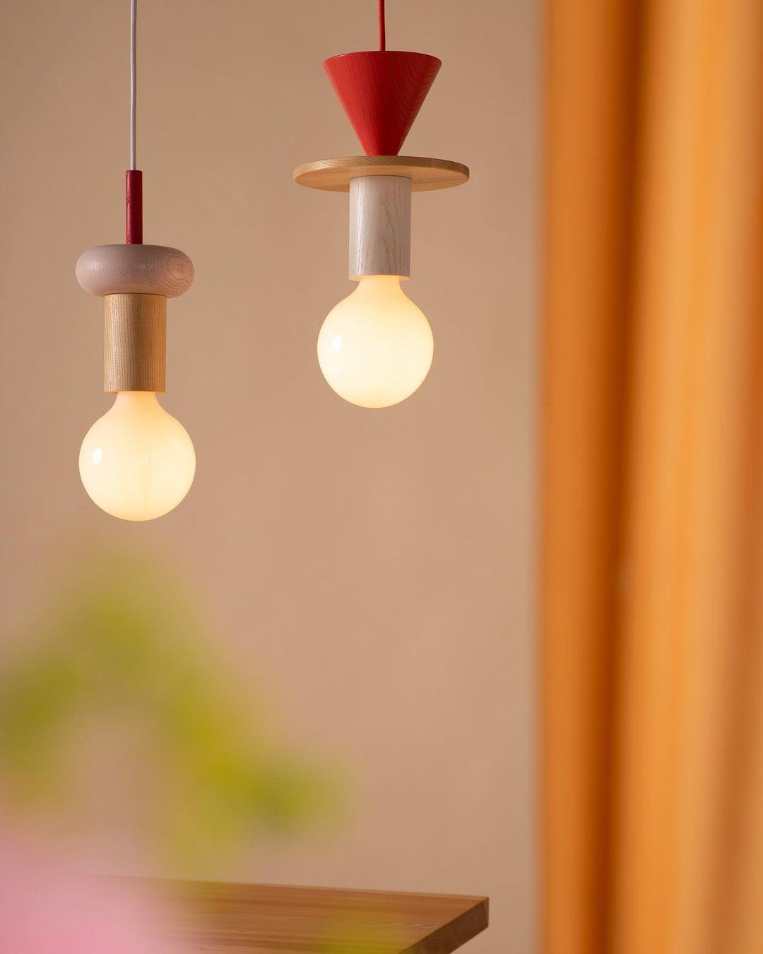 Modern Geometric Building Blocks Hanging Pendant Light with Wood and Metal Accents