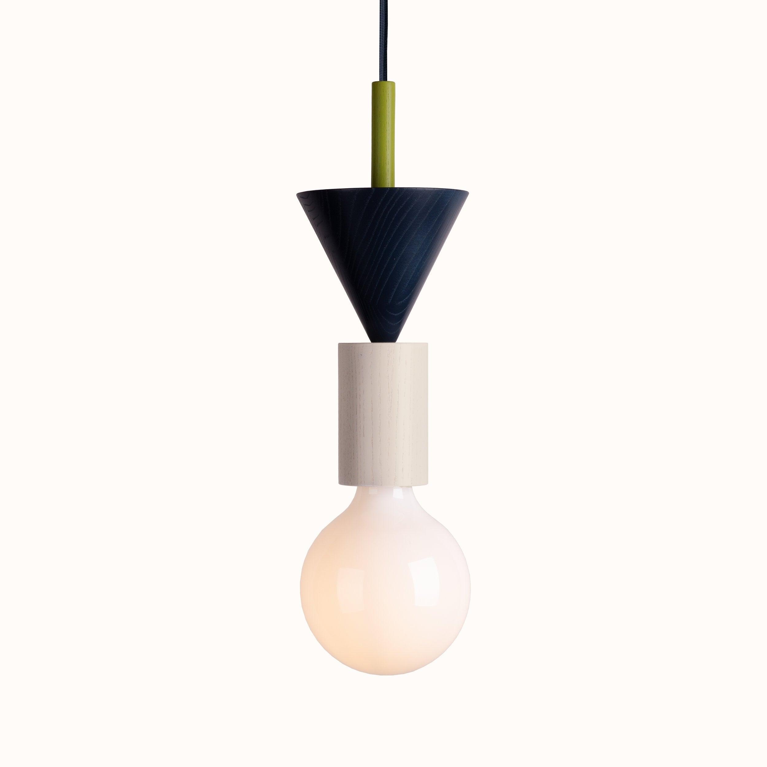 Modern Geometric Building Blocks Hanging Pendant Light with Wood and Metal Accents