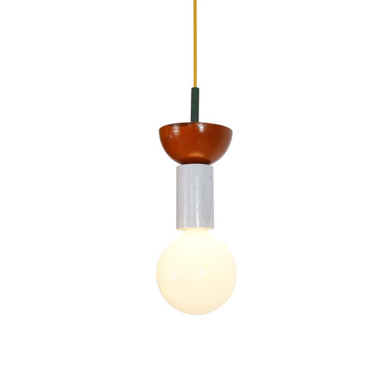 Modern Geometric Building Blocks Hanging Pendant Light with Wood and Metal Accents