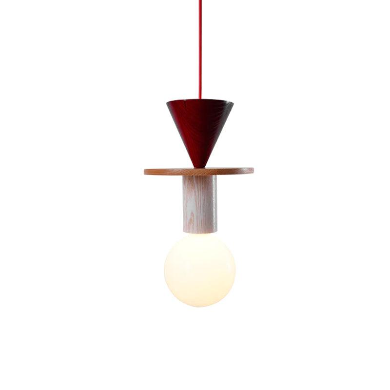 Modern Geometric Building Blocks Hanging Pendant Light with Wood and Metal Accents