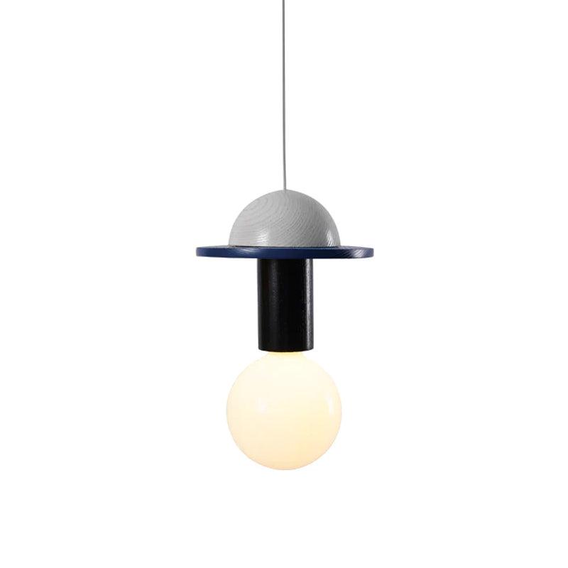 Modern Geometric Building Blocks Hanging Pendant Light with Wood and Metal Accents