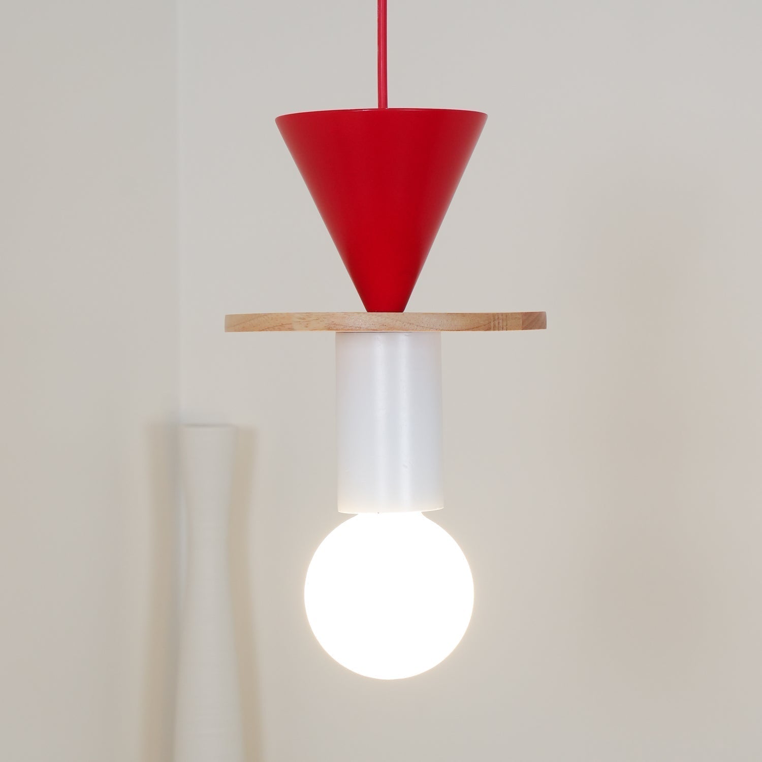 Modern Geometric Building Blocks Hanging Pendant Light with Wood and Metal Accents