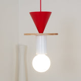 Modern Geometric Building Blocks Hanging Pendant Light with Wood and Metal Accents