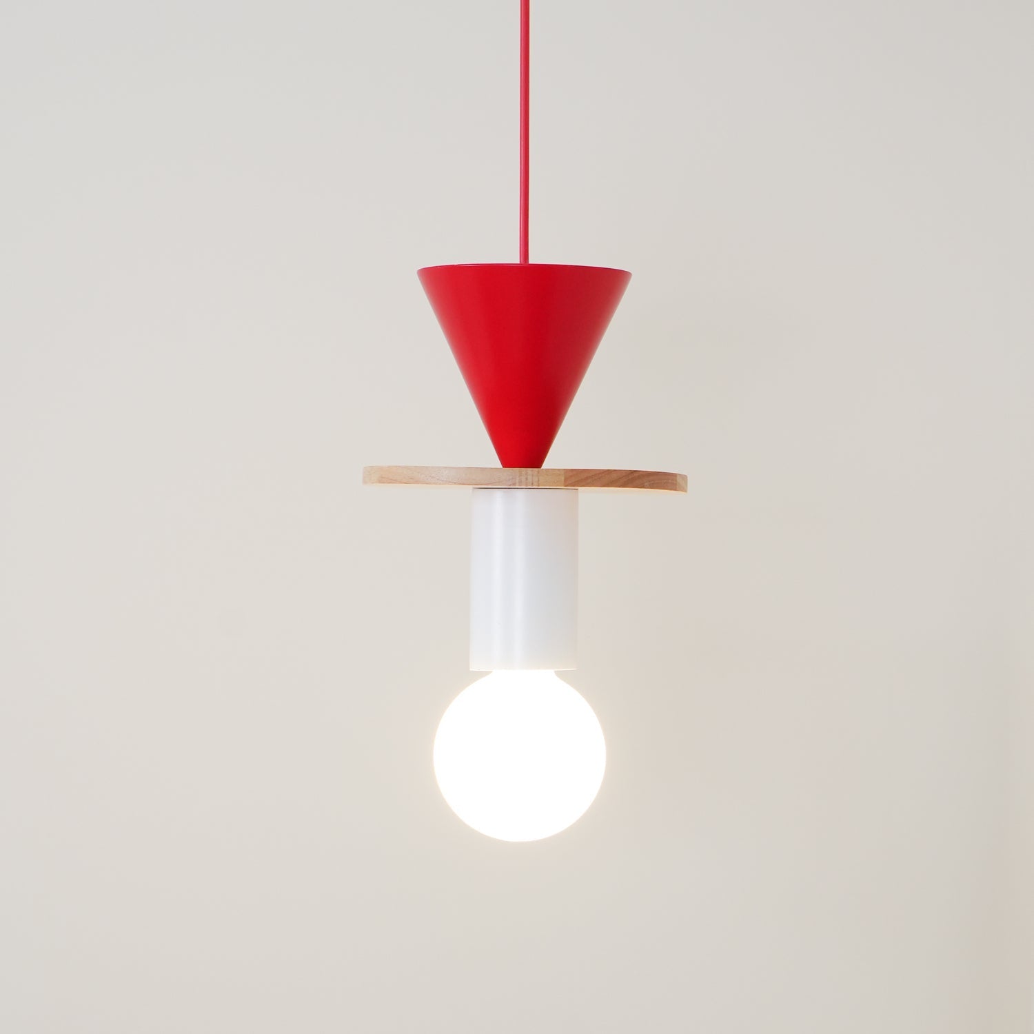 Modern Geometric Building Blocks Hanging Pendant Light with Wood and Metal Accents
