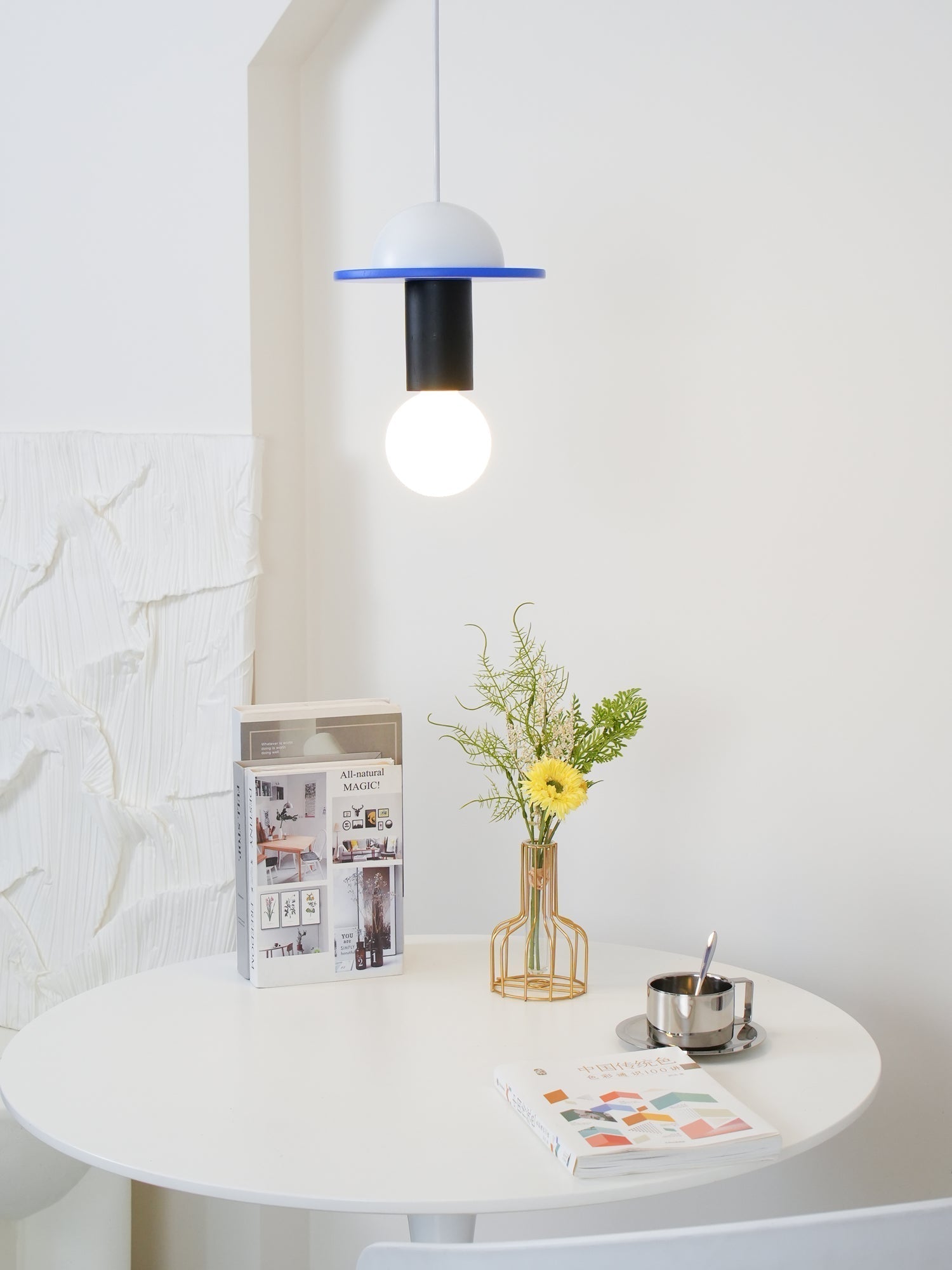 Modern Geometric Building Blocks Hanging Pendant Light with Wood and Metal Accents