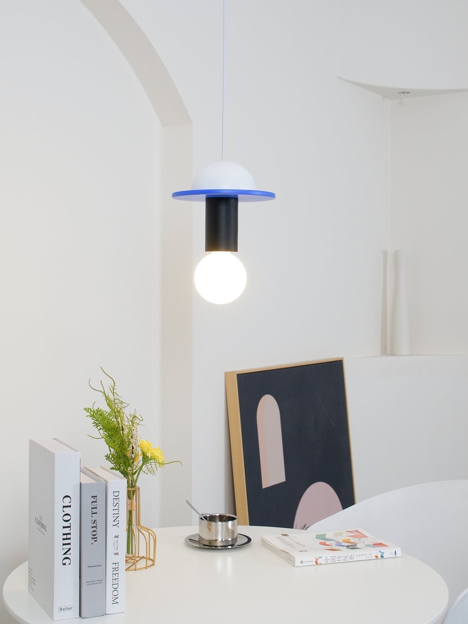 Modern Geometric Building Blocks Hanging Pendant Light with Wood and Metal Accents