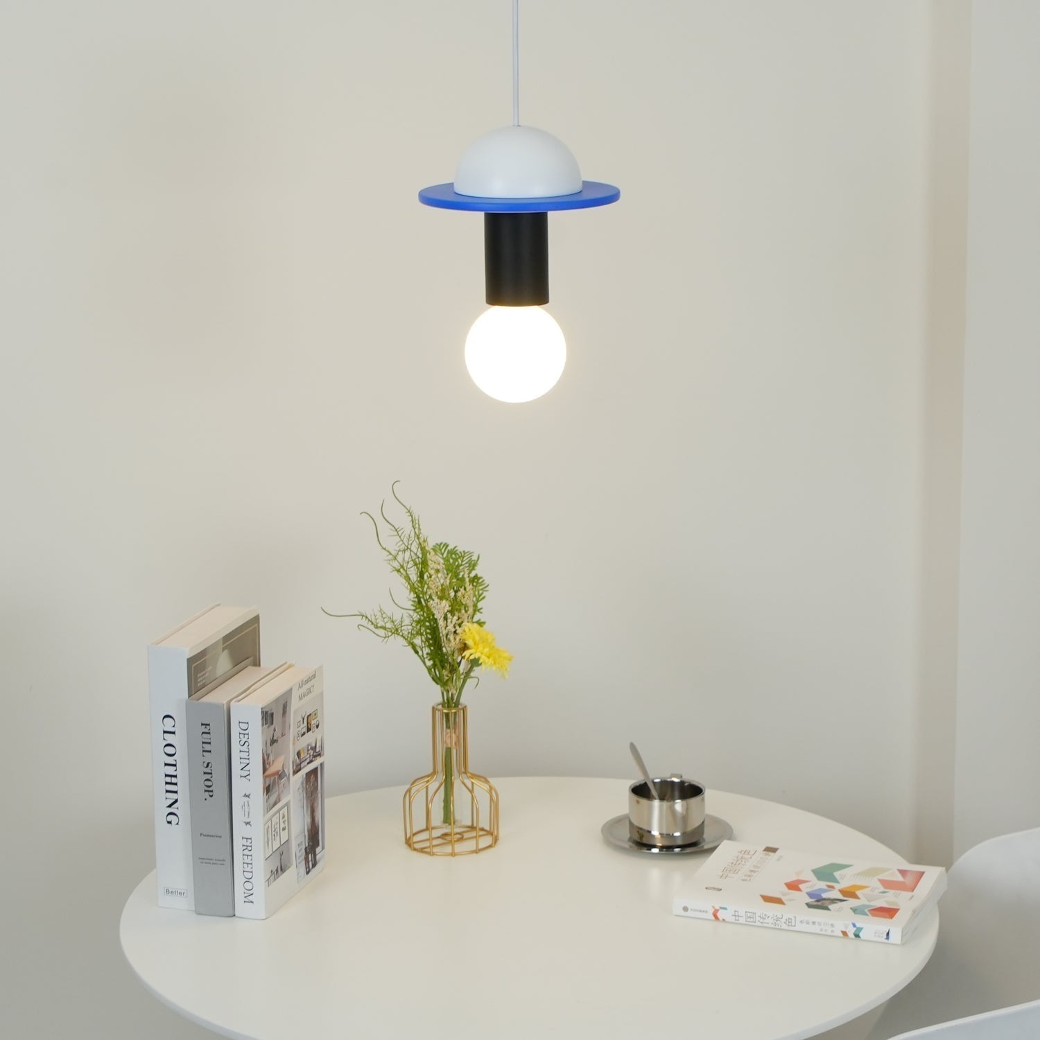 Modern Geometric Building Blocks Hanging Pendant Light with Wood and Metal Accents