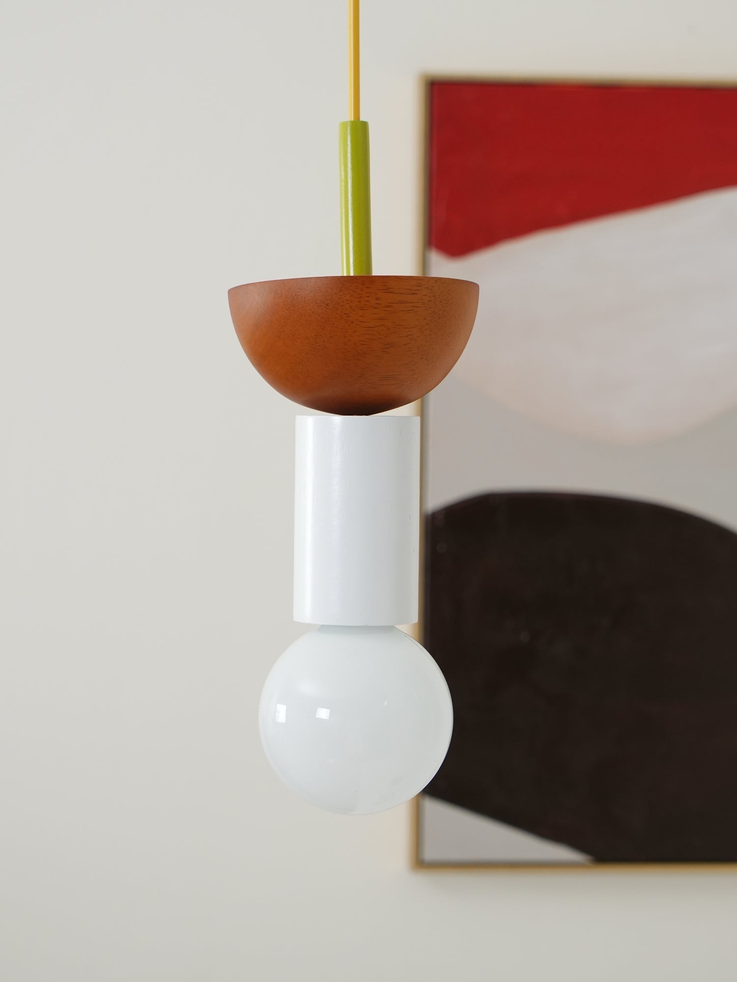 Modern Geometric Building Blocks Hanging Pendant Light with Wood and Metal Accents