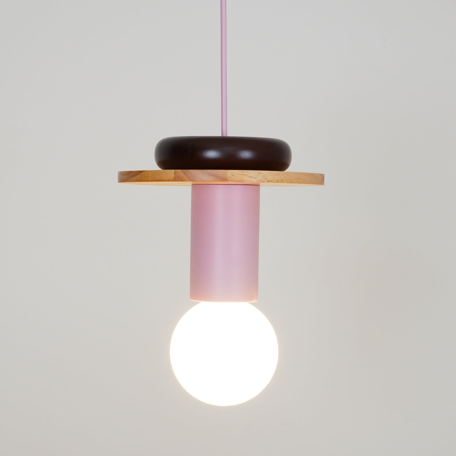Modern Geometric Building Blocks Hanging Pendant Light with Wood and Metal Accents