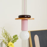 Modern Geometric Building Blocks Hanging Pendant Light with Wood and Metal Accents