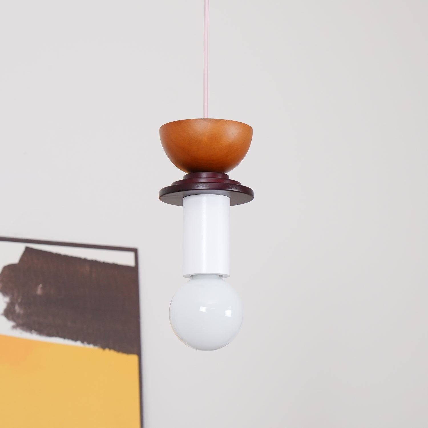 Modern Geometric Building Blocks Hanging Pendant Light with Wood and Metal Accents