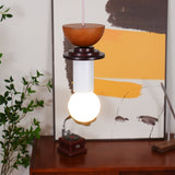 Modern Geometric Building Blocks Hanging Pendant Light with Wood and Metal Accents