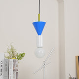 Modern Geometric Building Blocks Hanging Pendant Light with Wood and Metal Accents