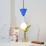Modern Geometric Building Blocks Hanging Pendant Light with Wood and Metal Accents