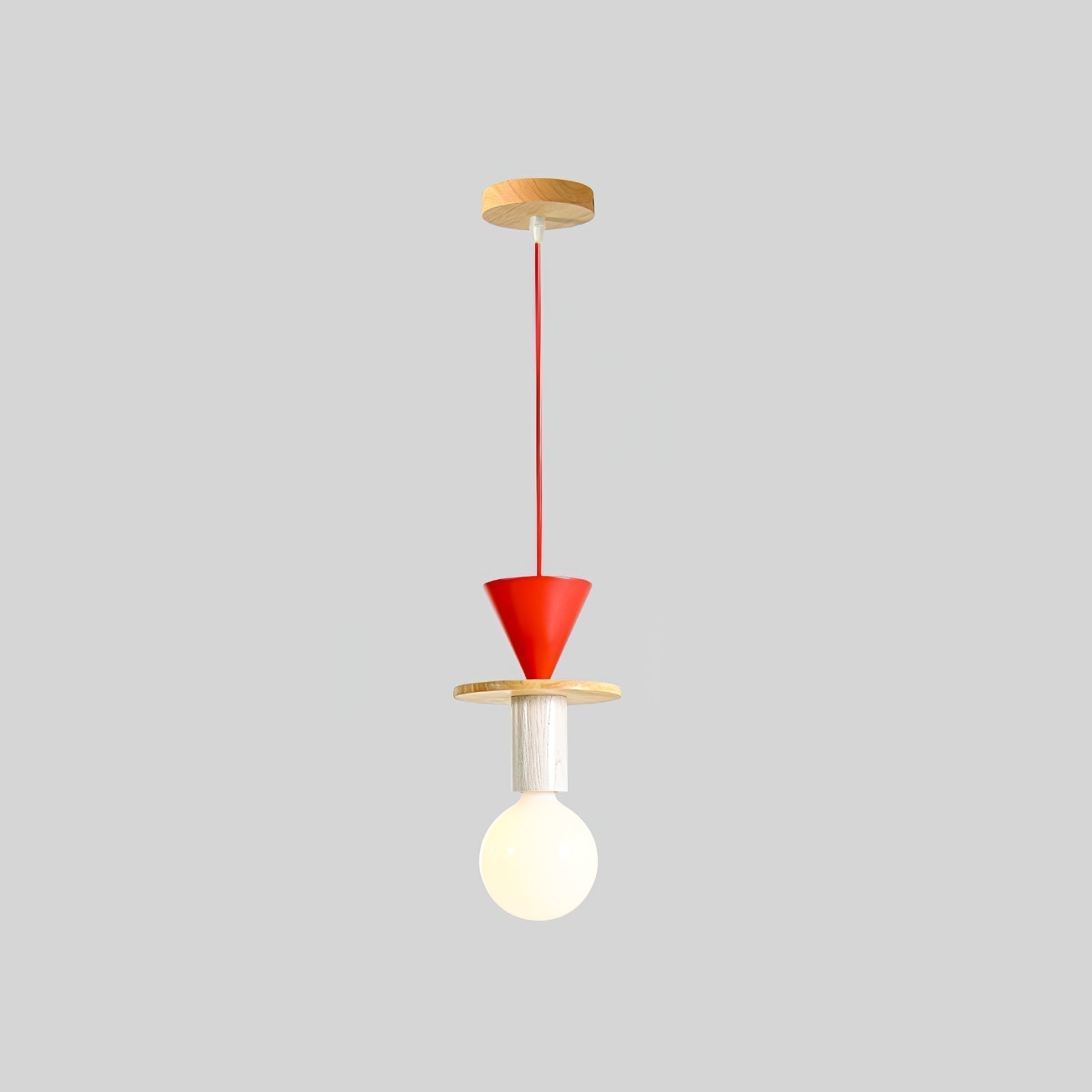 Modern Geometric Building Blocks Hanging Pendant Light with Wood and Metal Accents
