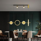 Modern Geometric Circles Linear LED Chandelier Black and Gold Kitchen Island Pendant Light