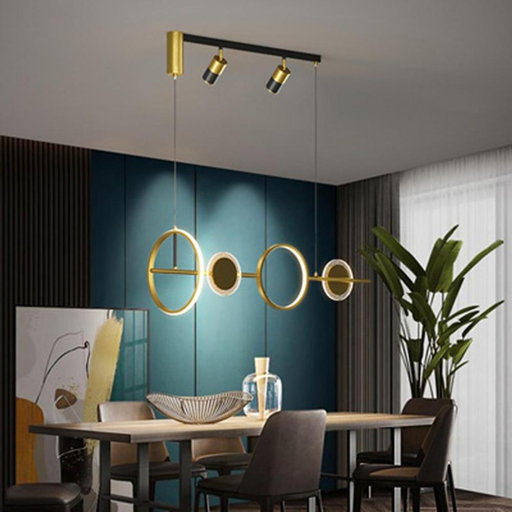 Modern Geometric Circles Linear LED Chandelier Black and Gold Kitchen Island Pendant Light