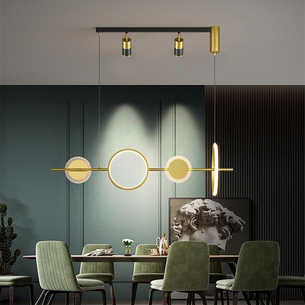 Modern Geometric Circles Linear LED Chandelier Black and Gold Kitchen Island Pendant Light