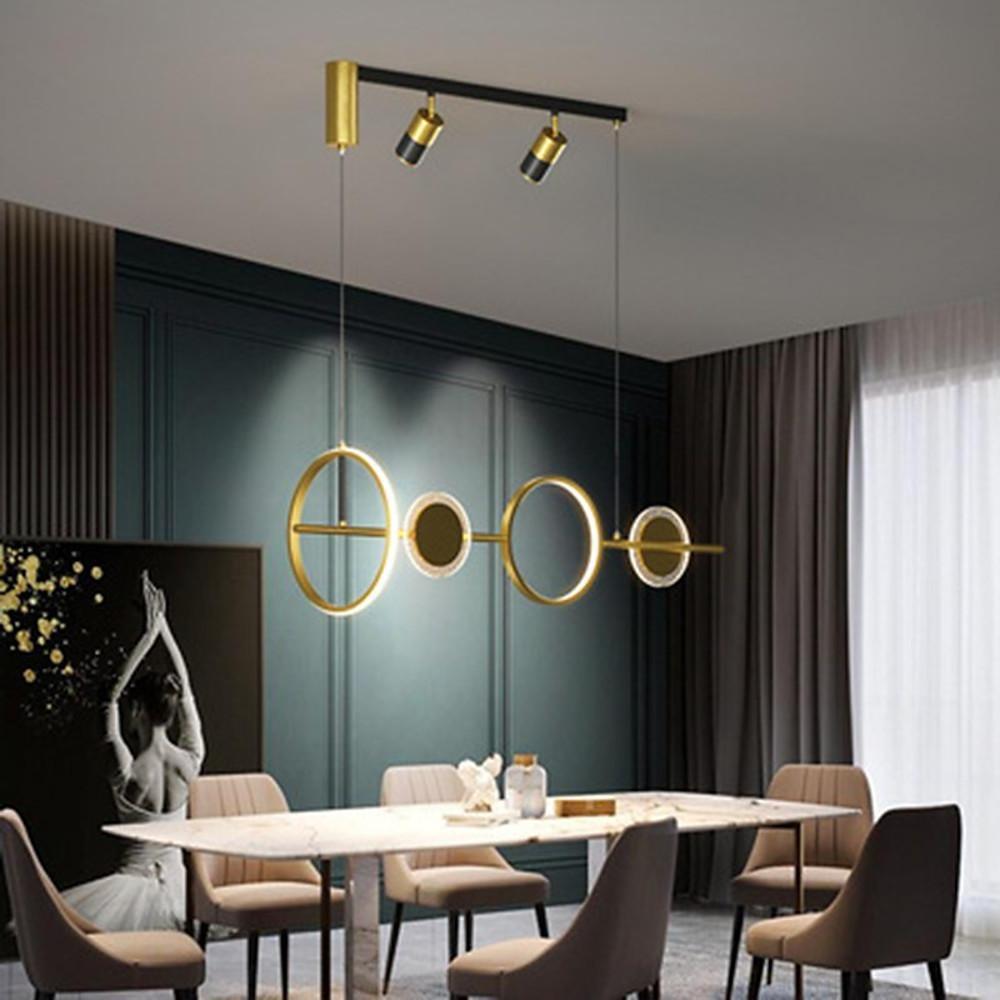 Modern Geometric Circles Linear LED Chandelier Black and Gold Kitchen Island Pendant Light